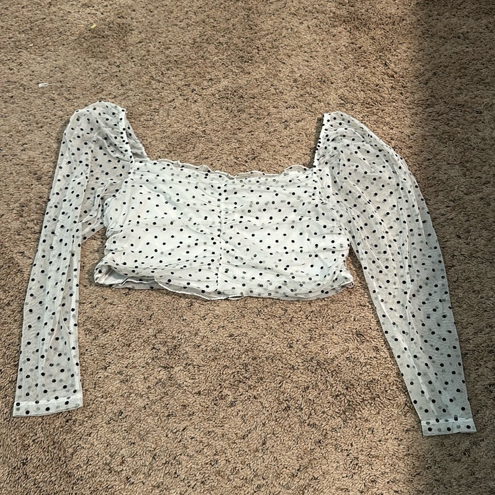 Black and white dotted mesh crop top. Size XL.